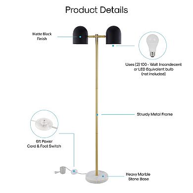 Nariyah Floor Lamp 6ft Power Cord, Foot Switch, 2 Lights