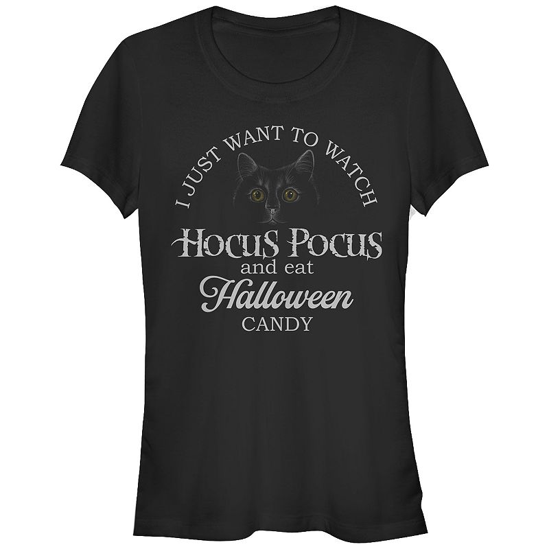 Disney's Hocus Pocus Juniors' I Just Want To Watch And Eat Candy Fitted Graphic Tee, Girl's, Size: XL, Black