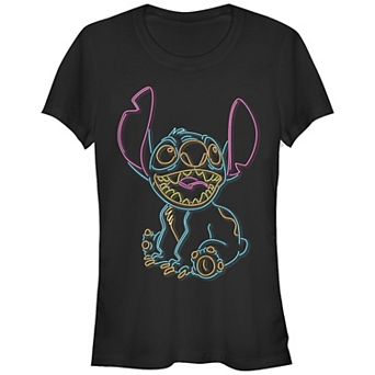 Disney's Lilo & Stitch Juniors' Neon Stitch Outline Fitted Graphic Tee