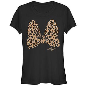 Disney's Minnie Mouse Juniors' Leopard Print Bow Fitted Graphic Tee