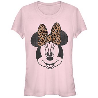 Disney's Minnie Mouse Juniors' Leopard Print Bow Portrait Fitted Tee