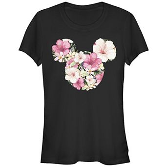 Disney's Mickey Mouse Juniors' Floral Filled Head Fitted Graphic Tee