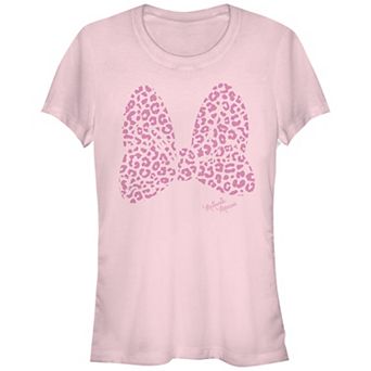 Disney's Minnie Mouse Juniors' Large Pink Cheetah Print Bow Fitted Tee
