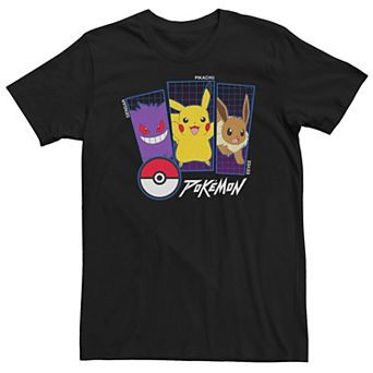 Big & Tall Pokemon Gengar Pikachu & Eevee Panels Graphic Tee
