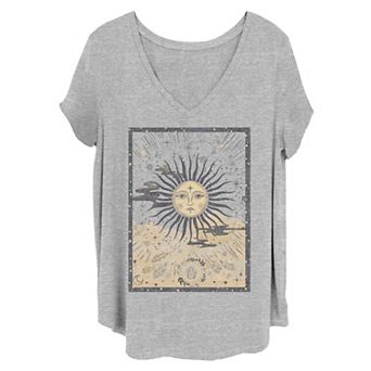 Juniors' Plus Size Celestial Sun Tarot Card V-Neck Graphic Tee