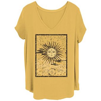 Juniors' Plus Size Celestial Sun Tarot Card V-Neck Graphic Tee