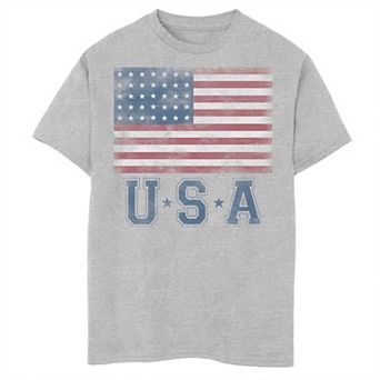 Boys 8-20 Classic Distressed Flag And USA Title Graphic Tee
