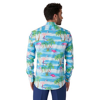 flamingo dress shirt mens Hisdern Black Flamingo Button Up Hawaiian Shirt For Summer Vacation M