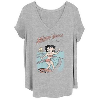Juniors' Plus Size Betty Boop Miami Beach Surfing Graphic Tee