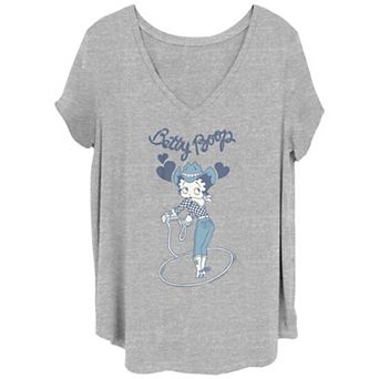 Juniors' Plus Size Betty Boop Cowgirl Lasso Trick V-Neck Graphic Tee