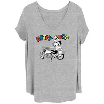 Juniors' Plus Size Betty Boop Color Letters Pretty Biker V-Neck Graphic Tee
