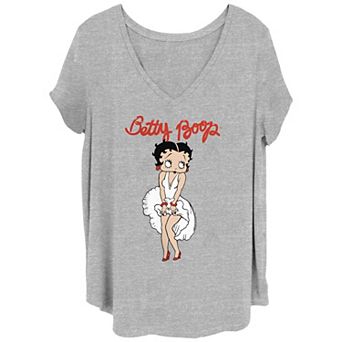 Juniors' Plus Size Betty Boop Marilyn Monroe White Dress V-Neck Graphic Tee