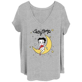 Juniors' Plus Size Betty Boop Sitting On Moon V-Neck Graphic Tee