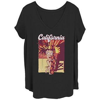 Juniors' Plus Size Betty Boop California Surfing Girl V-Neck Graphic Tee
