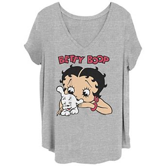 Juniors' Plus Size Betty Boop Petting Puppy V-Neck Graphic Tee