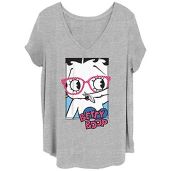 Juniors' Plus Size Betty Boop Funny Stache V-Neck Graphic Tee