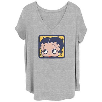 Juniors' Plus Size Betty Boop Head Icon V-Neck Graphic Tee