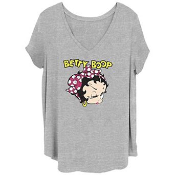 Juniors' Plus Size Betty Boop Winking Head V-Neck Graphic Tee