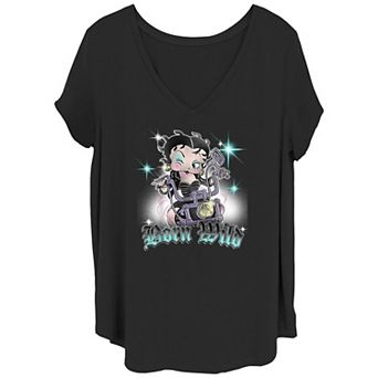Juniors' Plus Size Betty Boop Born Wild Biker V-Neck Graphic Tee
