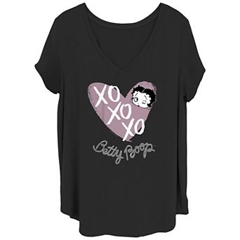Juniors' Plus Size Betty Boop Heart XOXO V-Neck Graphic Tee