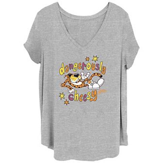 Juniors' Plus Size Cheetos Chester Cheetah Dangerously Cheesy V-Neck Graphic Tee