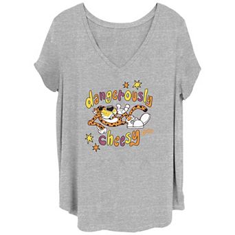 Juniors' Plus Size Cheetos Chester Cheetah Dangerously Cheesy V-Neck Graphic Tee