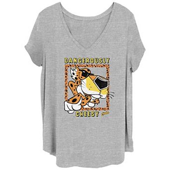 Juniors' Plus Size Cheetos Chester Cheetah Dangerously Cheesy Frame V-Neck Graphic Tee