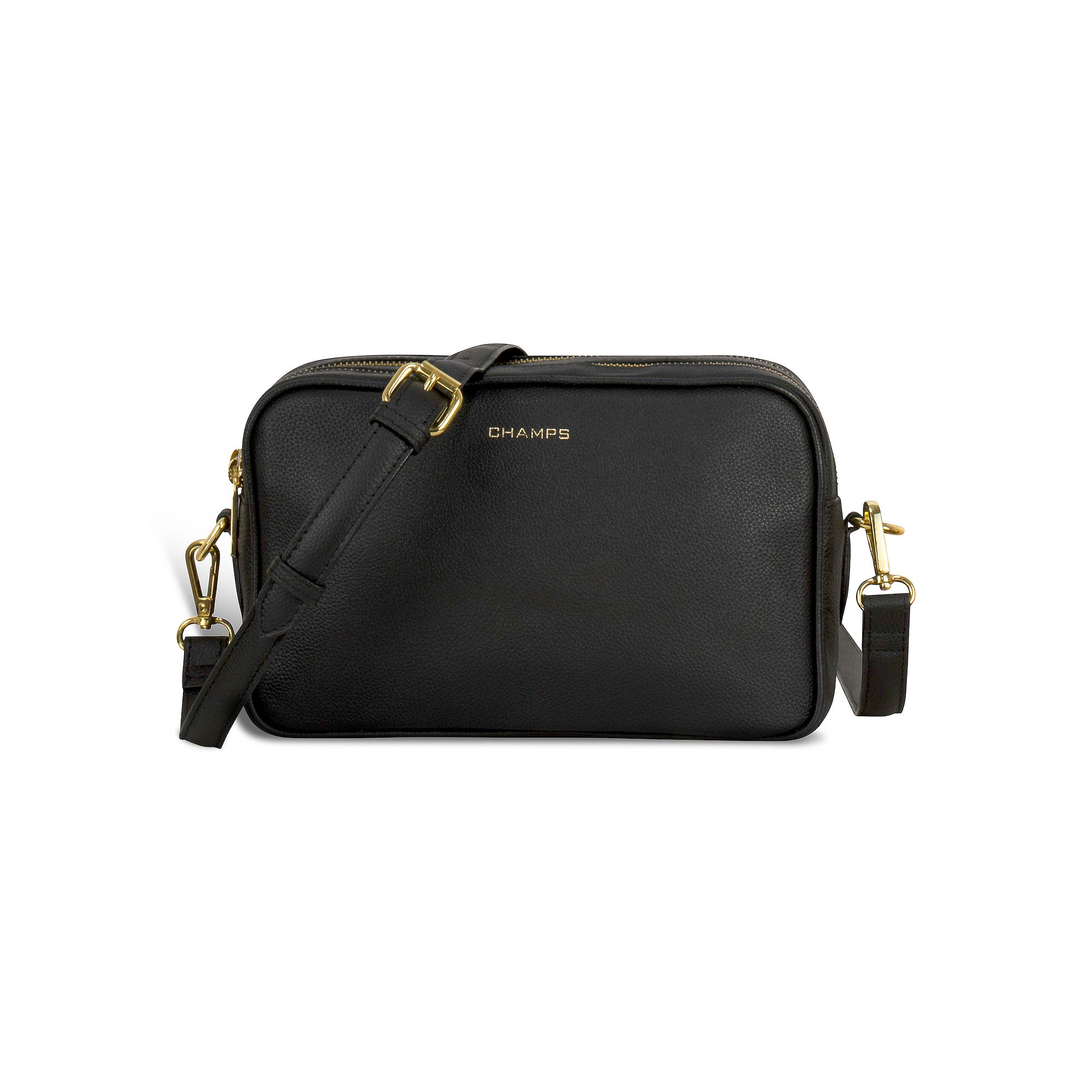 Champs Gala Collection Leather Double-Zip Shoulder Bag, Black