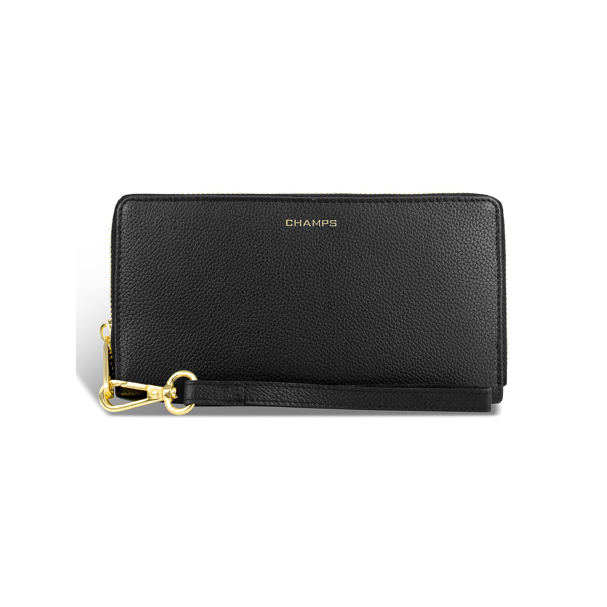 Champs Gala Collection Leather Zippered Clutch, Black