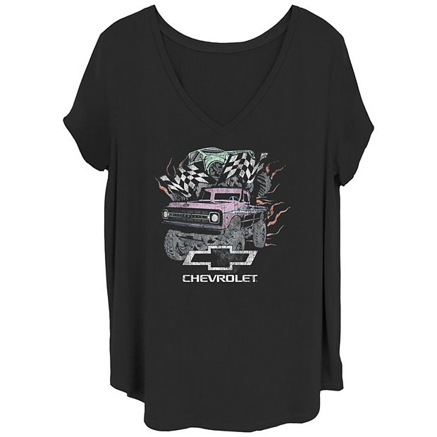 Juniors' Plus Size Chevrolet Pastel Monster Trucks V-Neck Graphic Tee