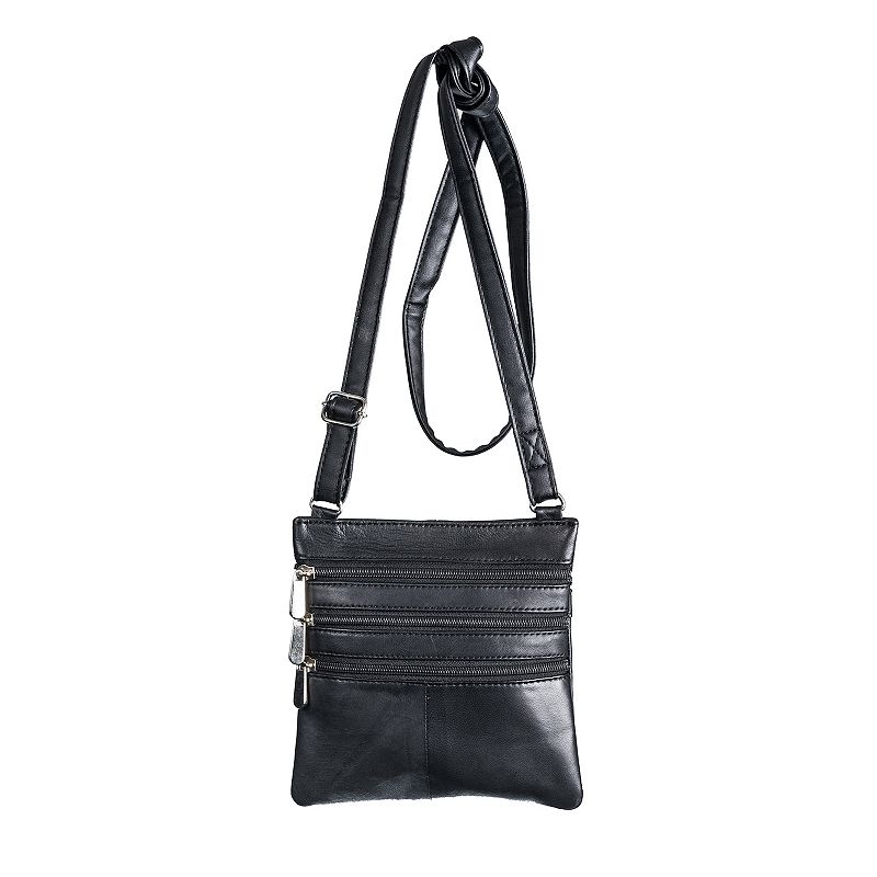 Champs Triple Zip Leather Crossbody Bag, Black