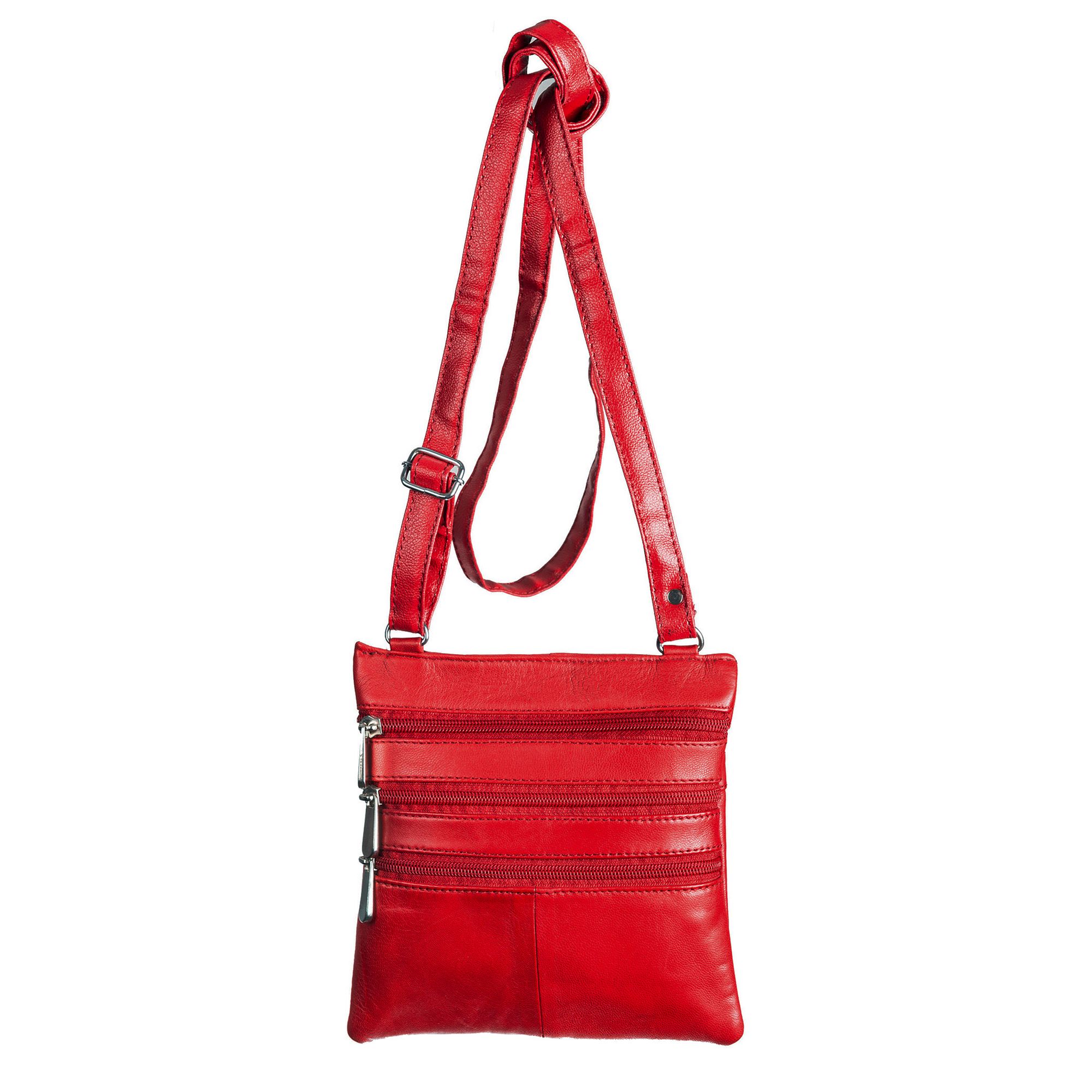 Champs Triple Zip Leather Crossbody Bag, Red