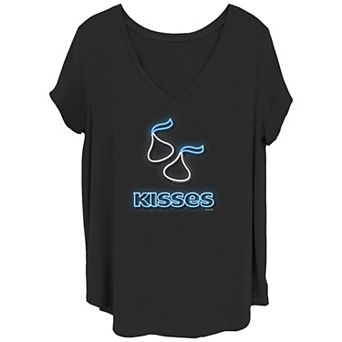 Juniors' Plus Size Hershey's Kisses Neon Sign V-Neck Graphic Tee