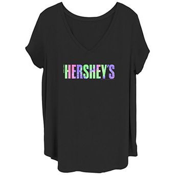 Juniors' Plus Size Hershey's Crazy Colorful Logo V-Neck Graphic Tee