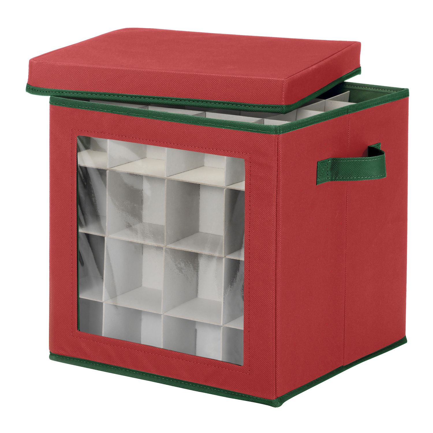 Simplify 64 Count Large Ornament Storage Box with See Through Window - Red