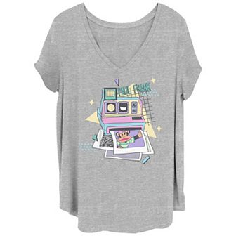 Juniors' Plus Size Paul Frank Colorful Polaroid V-Neck Graphic Tee