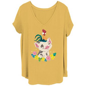 Disney's Moana Hei Hei & Pua Juniors' Plus Size Happy Tropical Buddies V-Neck Graphic Tee