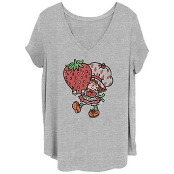 Juniors' Plus Size Strawberry Shortcake Cute Face V-Neck Graphic Tee