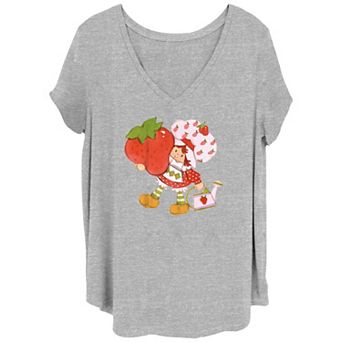 Juniors' Plus Size Strawberry Shortcake Watering Can V-Neck Graphic Tee
