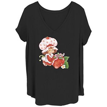 Juniors' Plus Size Strawberry Shortcake Pink Bow V-Neck Graphic Tee