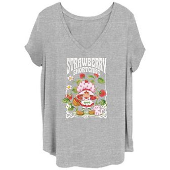 Juniors' Plus Size Strawberry Shortcake With Kitty Cat V-Neck Graphic Tee