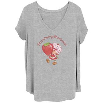 Juniors' Plus Size Strawberry Shortcake Happy Walking V-Neck Graphic Tee