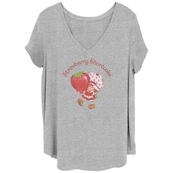 Juniors' Plus Size Strawberry Shortcake Happy Walking V-Neck Graphic Tee