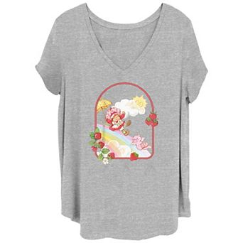 Juniors' Plus Size Strawberry Shortcake Jumping Rainbow V-Neck Graphic Tee