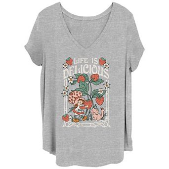 Juniors' Plus Size Strawberry Shortcake Life Is Delicious V-Neck Graphic Tee