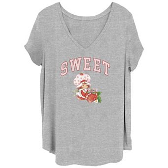 Juniors' Plus Size Strawberry Shortcake Sweet And Happy V-Neck Graphic Tee