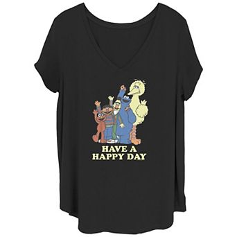 Juniors' Plus Size Sesame Street Have A Happy Day V-Neck Graphic Tee