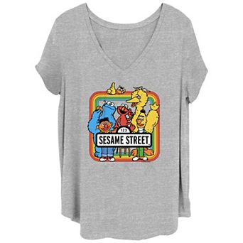 Juniors' Plus Size Sesame Street Rainbow Box V-Neck Graphic Tee