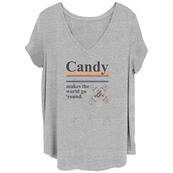 Juniors' Plus Size Tootsie Roll Candy Makes The World Go 'Round V-Neck Graphic Tee