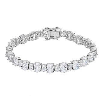 Sterling Silver Oval Cubic Zirconia Tennis Bracelet
